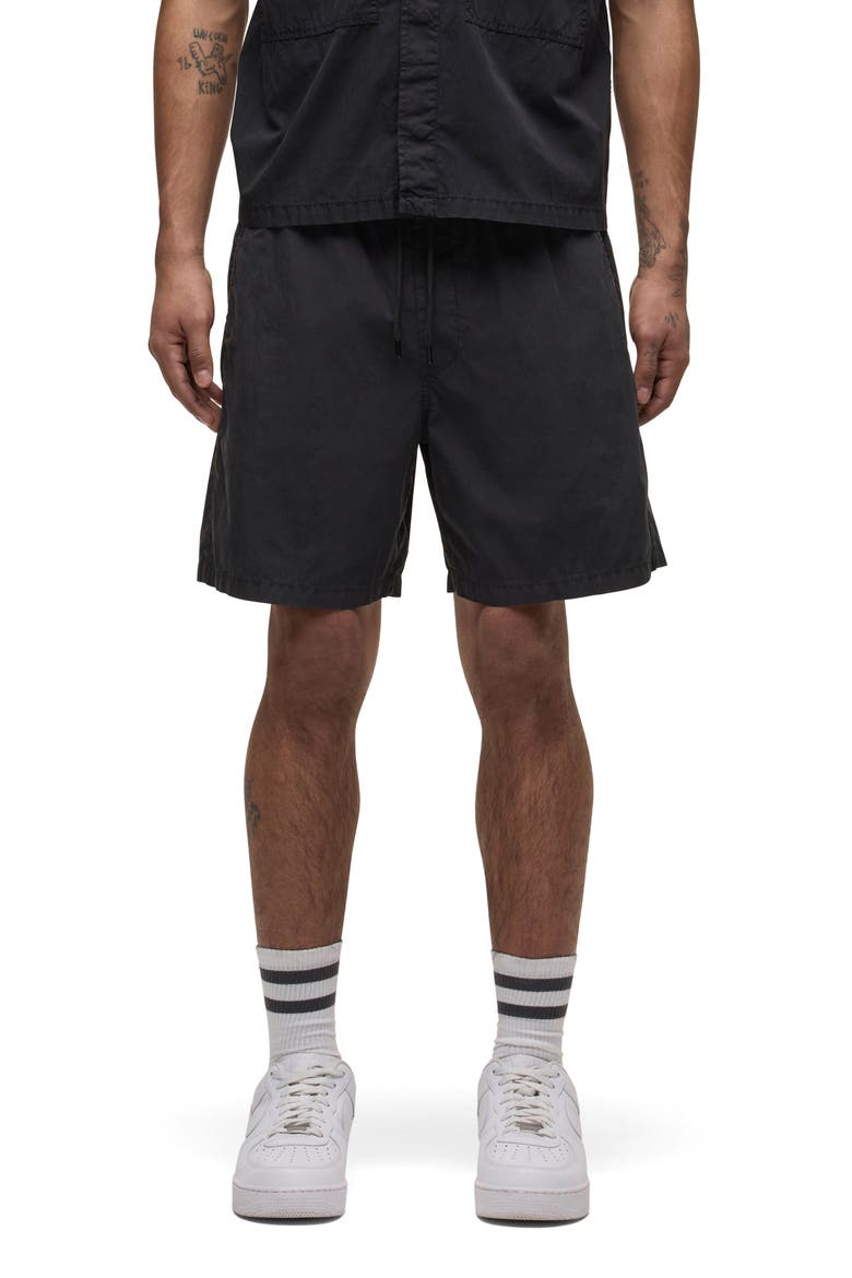Cotton & Nylon Drawstring Shorts, Main, color, BLACK