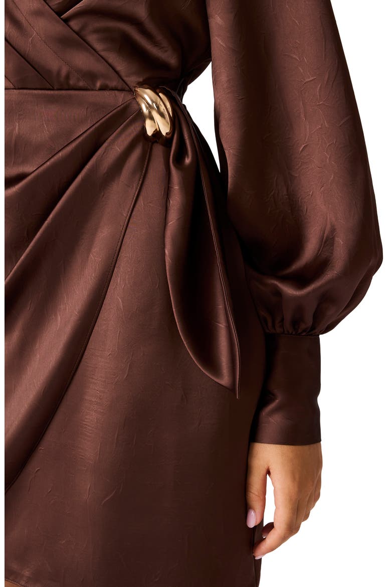 Ailani Faux Wrap Minidress, Alternate, color, SHAVED CHOCOLATE