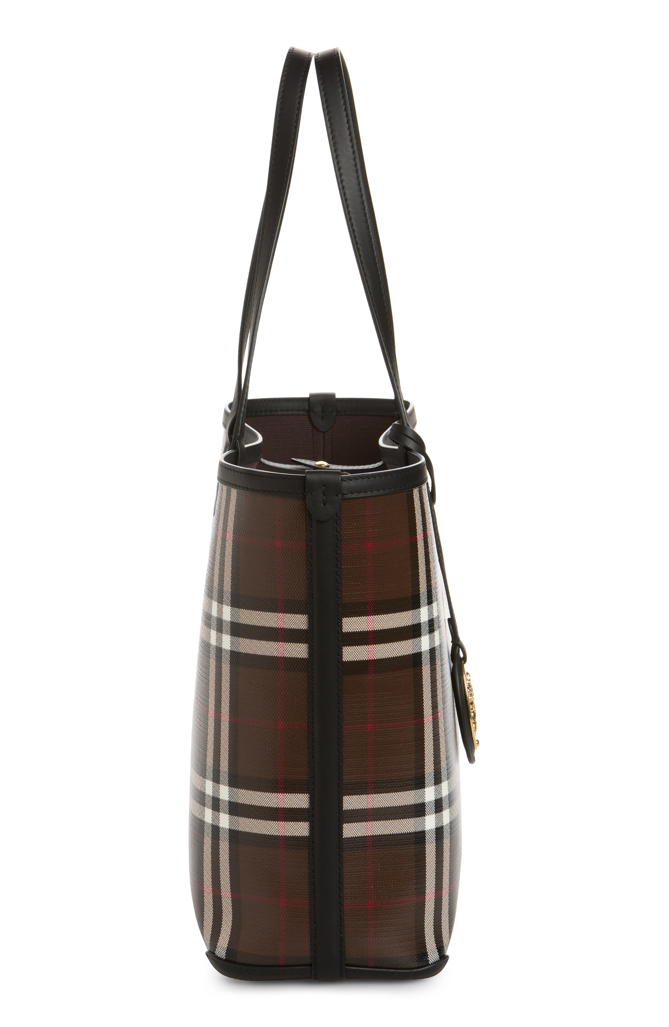 Medium Check Coated Canvas & Leather Tote, Alternate, color, CHOCOLATE BROWN