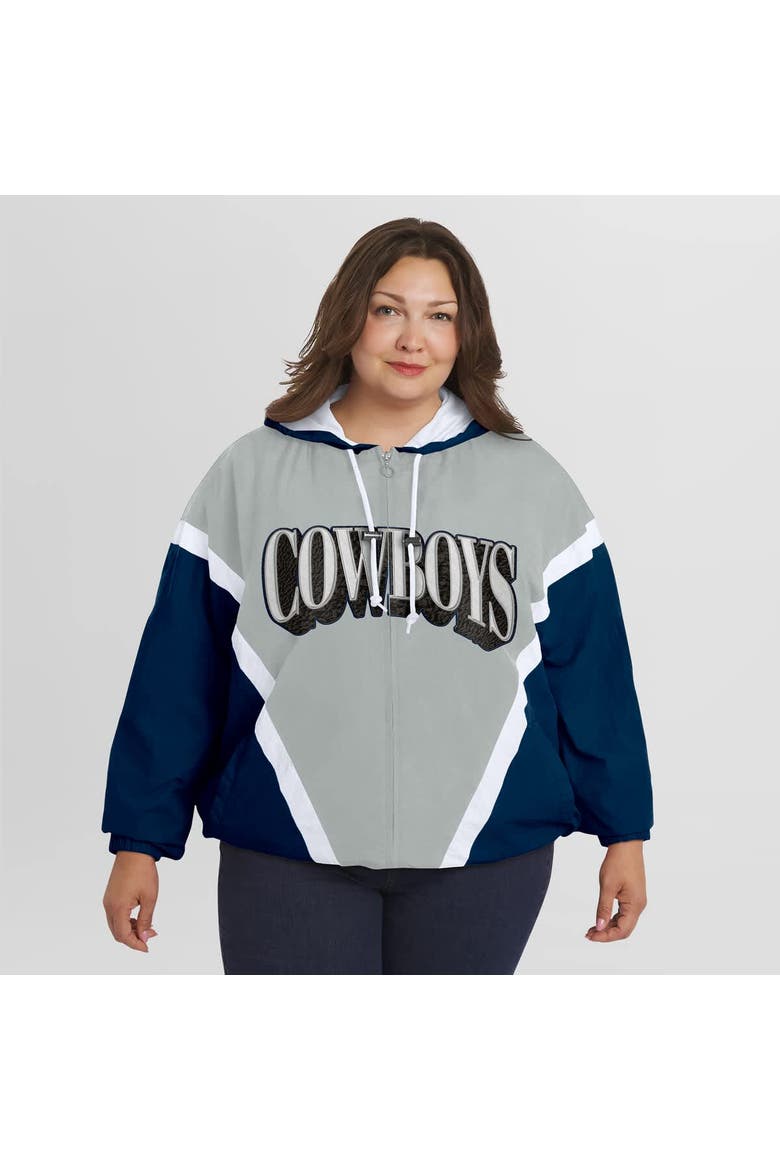 Women's WEAR by Erin Andrews Navy/Gray Dallas Cowboys Plus Size Retro Crinkle Full-Zip Windbreaker Jacket, Alternate, color, Navy