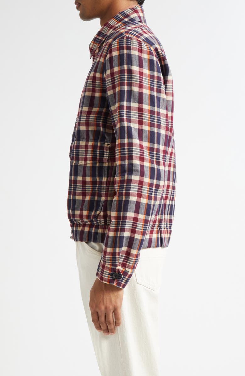 Drake's Madras Plaid Waxed Cotton Blouson Jacket, Alternate, color, 993 Navy/ Rust/ Ecru