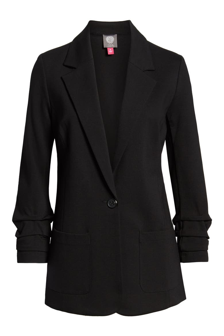 Ruched Sleeve Ponte Blazer, Alternate, color, RICH BLACK
