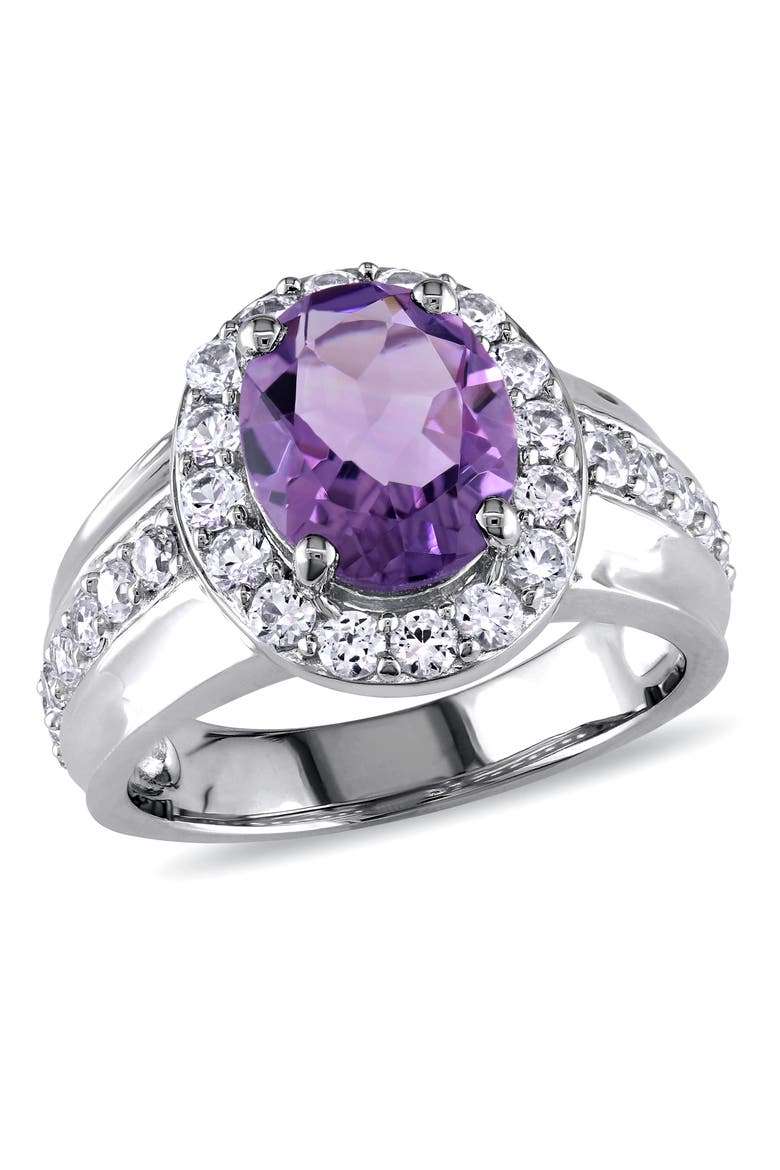 Amethyst & Created White Sapphire Halo Ring, Main, color, Amethyst