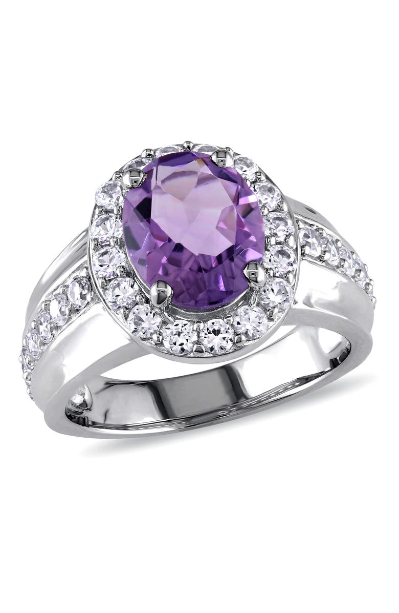 Julianna B. Amethyst & Created White Sapphire Halo Ring, Main, color, Amethyst