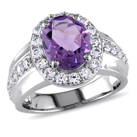 Amethyst & Created White Sapphire Halo Ring