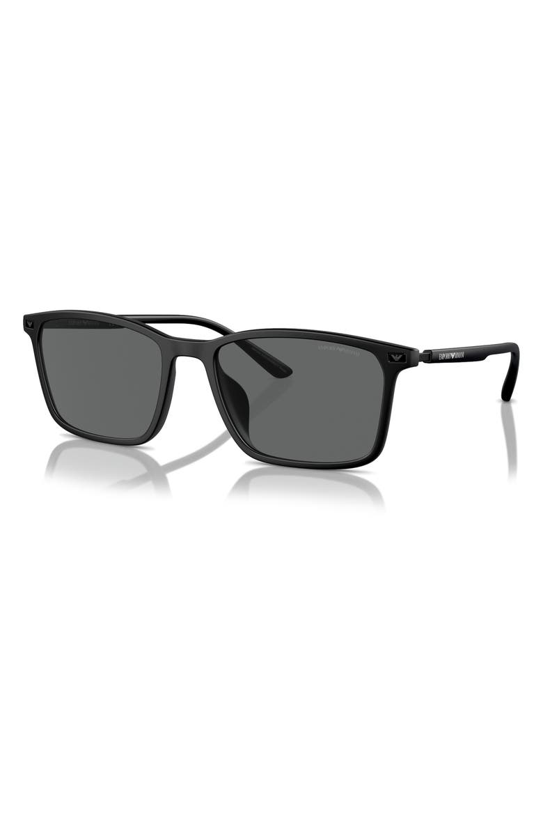 Emporio Armani 56mm Rectangle Sunglasses, Alternate, color, Matte Black / Dark Grey