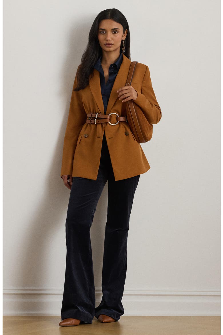 Double Breasted Wool Twill Blazer, Alternate, color, CINNAMON BARK