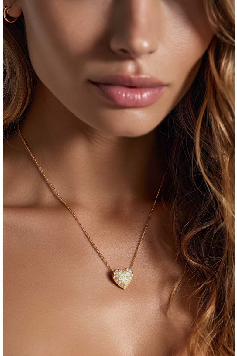 Scattered Stone Puffy Heart Necklace, Alternate, color, GOLD