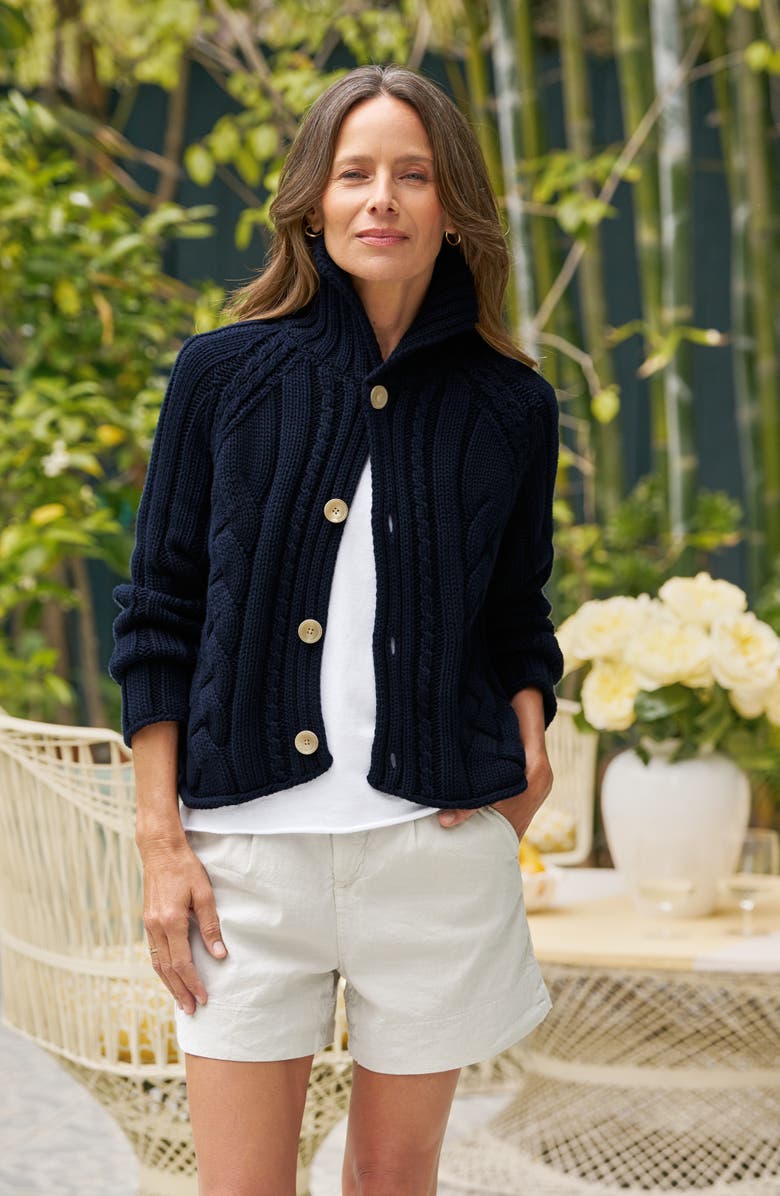 Frank & Eileen Turtleneck Cable Stitch Cardigan, Alternate, color, Marine