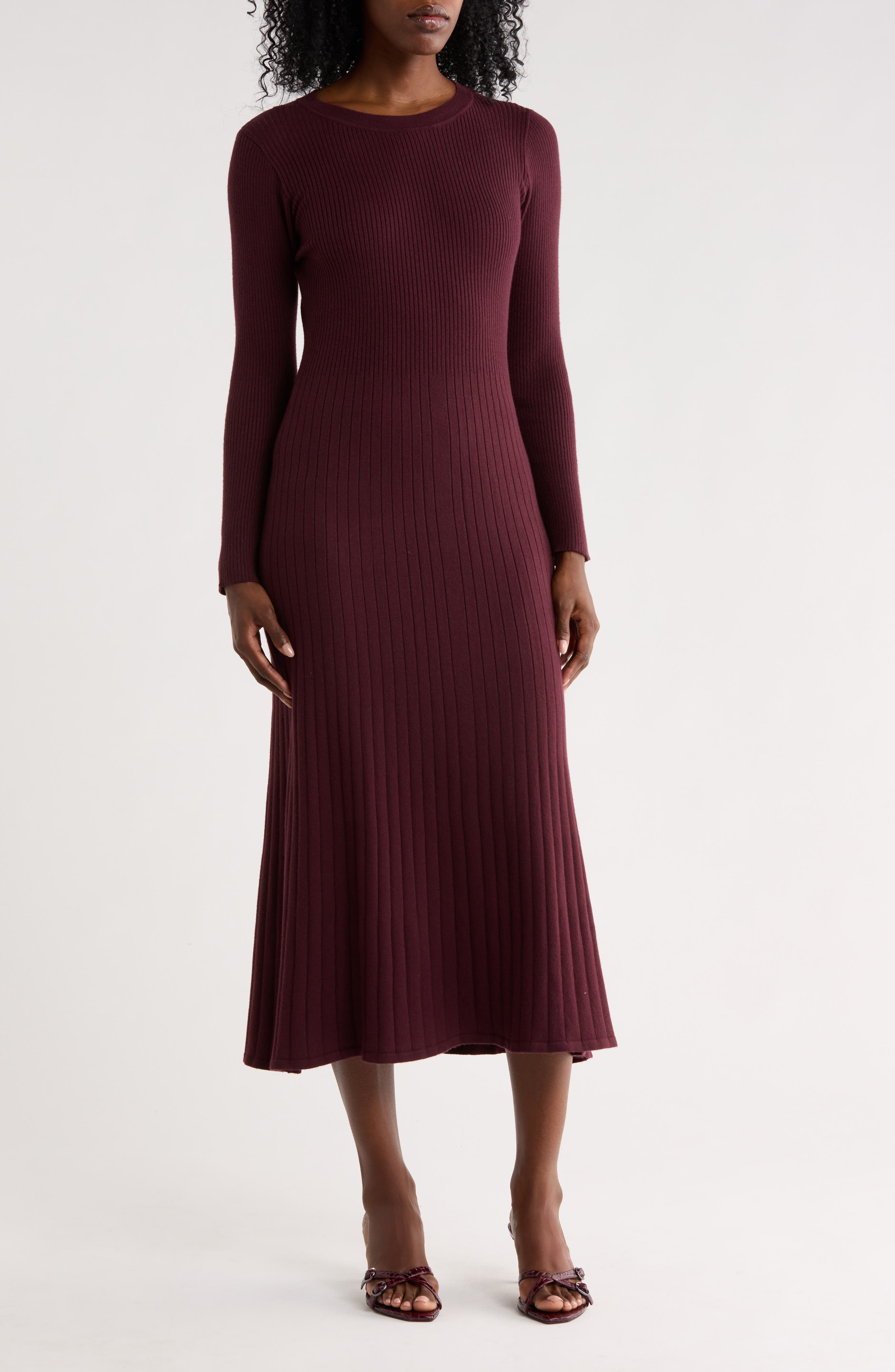 Ribbed Knit Long Sleeve Sweater Dress