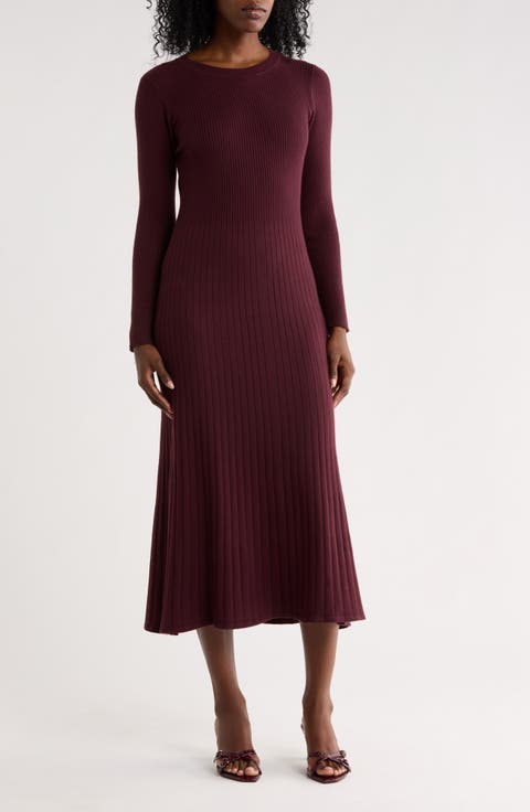 Ribbed Knit Long Sleeve Sweater Dress