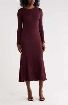 Ribbed Knit Long Sleeve Sweater Dress