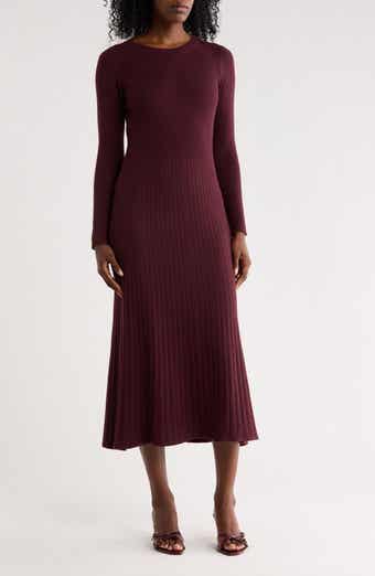 Ribbed Knit Long Sleeve Sweater Dress