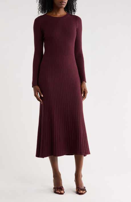 Ribbed Knit Long Sleeve Sweater Dress