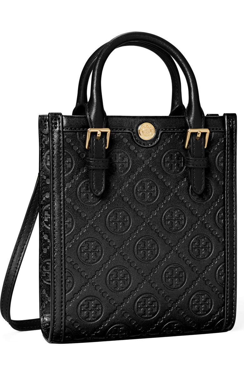 Tory Burch Mini T Monogram Debossed North/South Tote, Alternate, color, Black