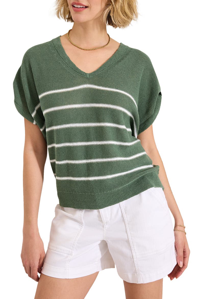 Lakes Edge Stripe Sweater, Main, color, DARK JADE