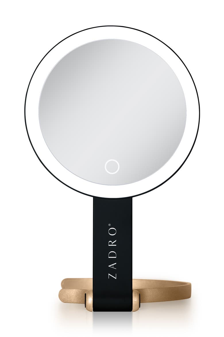 Multi-Position Lighted Travel Hand Mirror with 10X/1X Magnification, Alternate, color, Black/Gold
