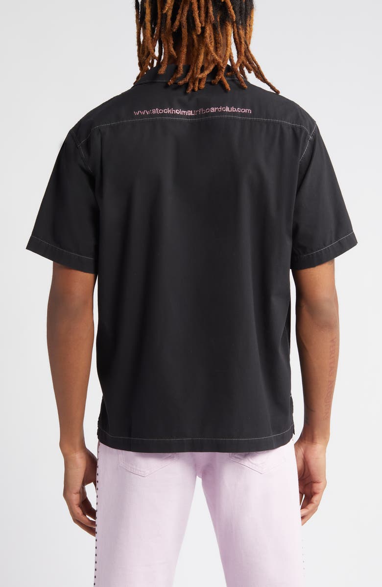 STOCKHOLM SURFBOARD CLUB Stoffe Swarovski<sup>®</sup> Crystal Embellished Short Sleeve Button-Up Shirt, Alternate, color, Overdyed Black