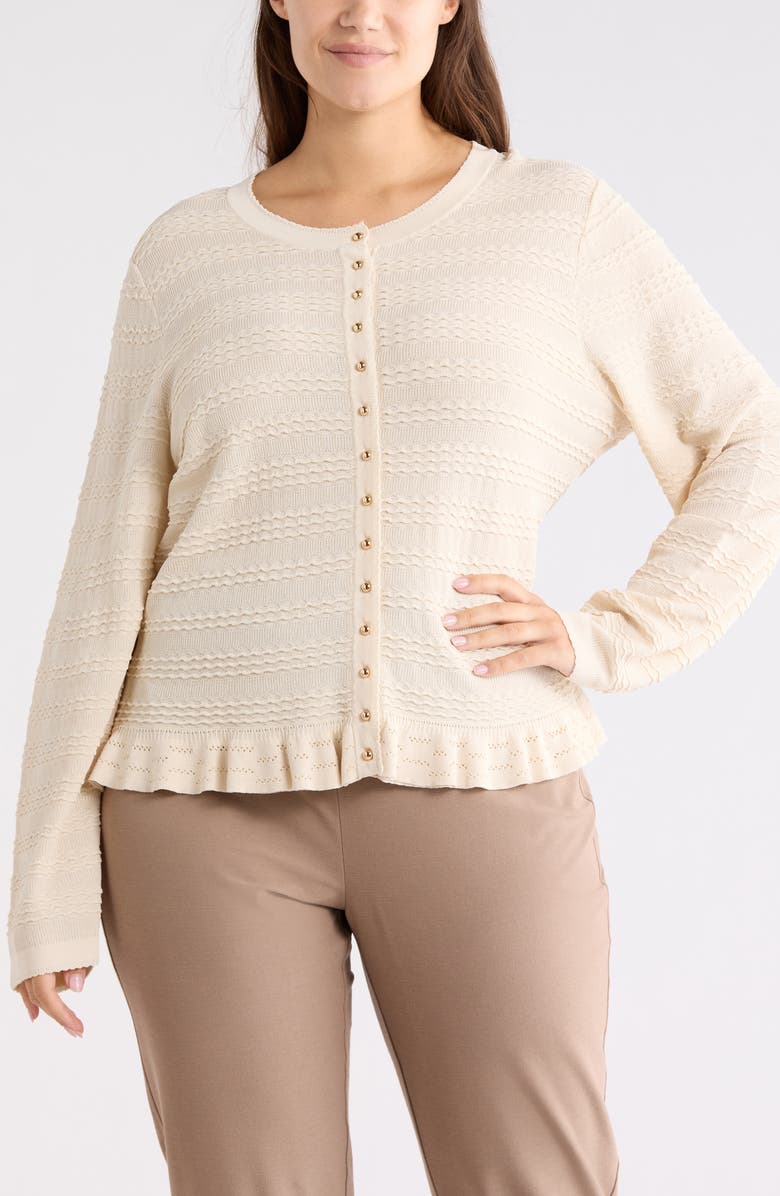 Adrianna Papell Crewneck Button Front Cardigan, Main, color, Cream