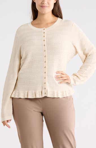 Adrianna Papell Crewneck Button Front Cardigan