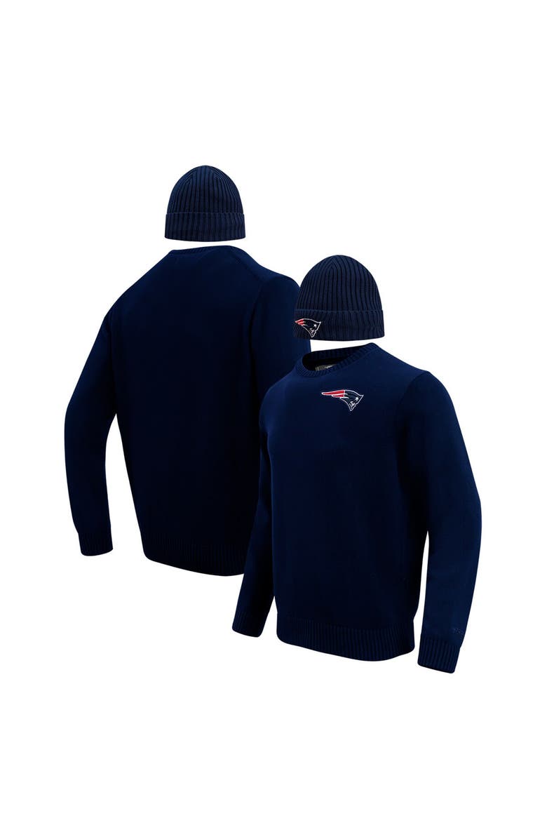 PRO STANDARD Men's Pro Standard Navy New England Patriots Crewneck Pullover Sweater & Cuffed Knit Hat Box Gift Set, Main, color, Navy