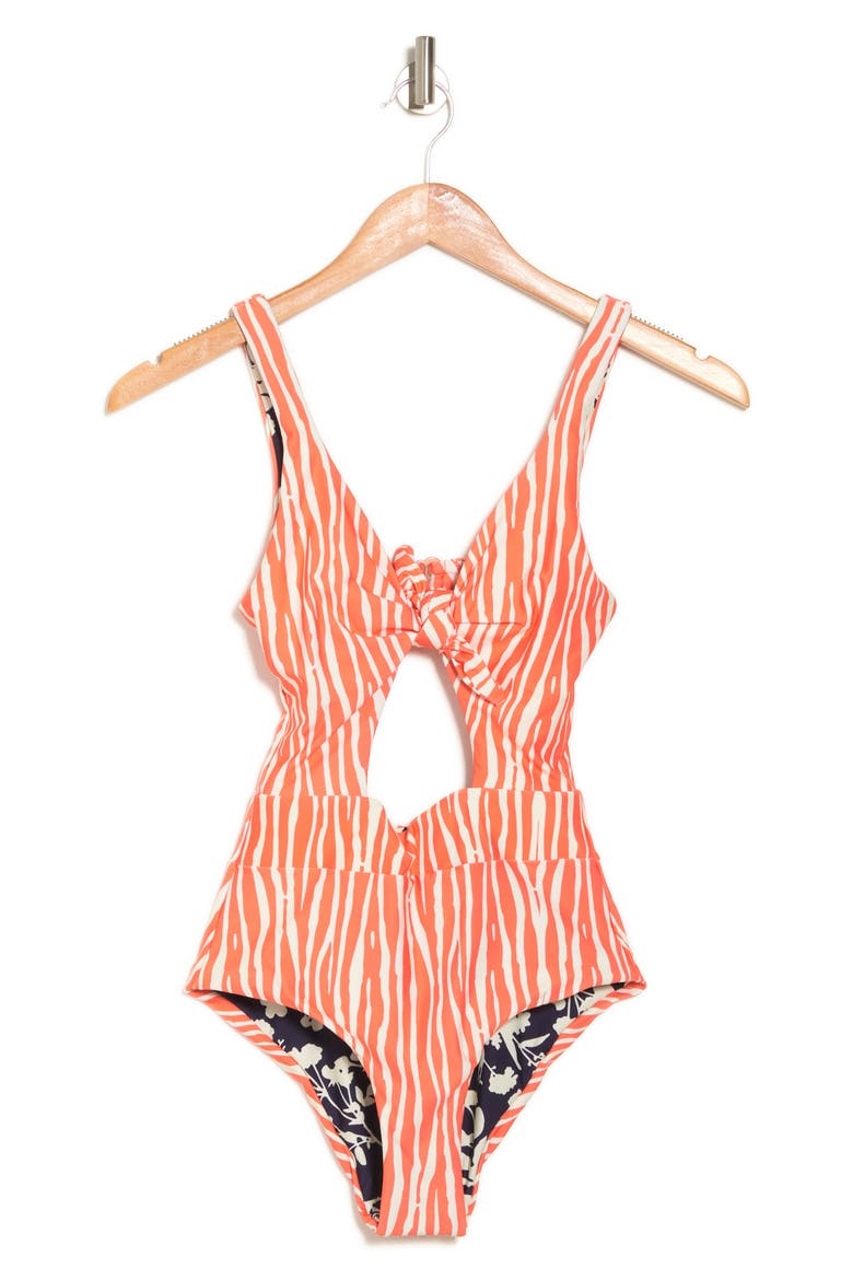 Serengueti Sherbet Reversible Tie Front One-Piece Swimsuit, Alternate, color, RED
