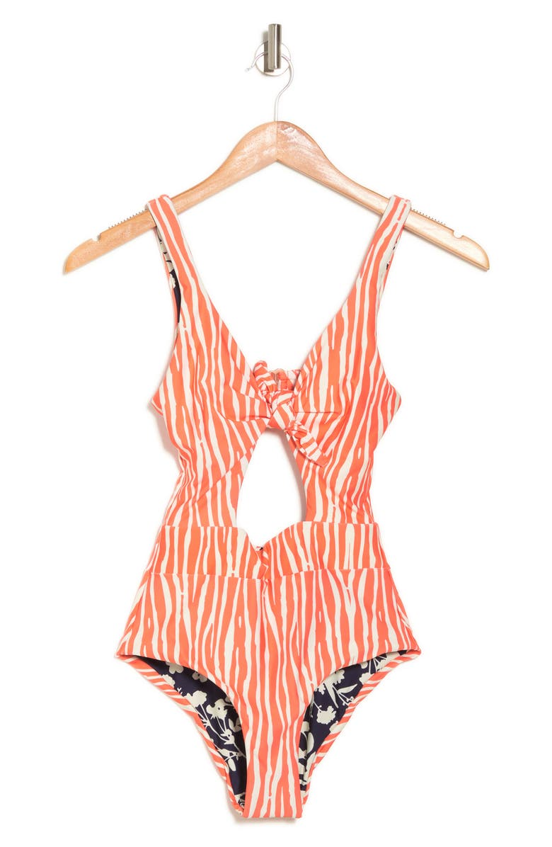 Maaji Serengueti Sherbet Reversible Tie Front One-Piece Swimsuit, Alternate, color, 