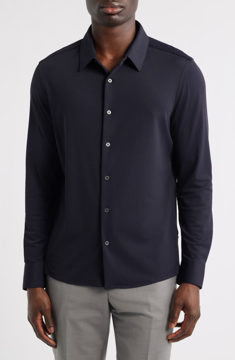 7 Diamonds Aldridge Knit Button-Up Shirt, Main, color, Midnight