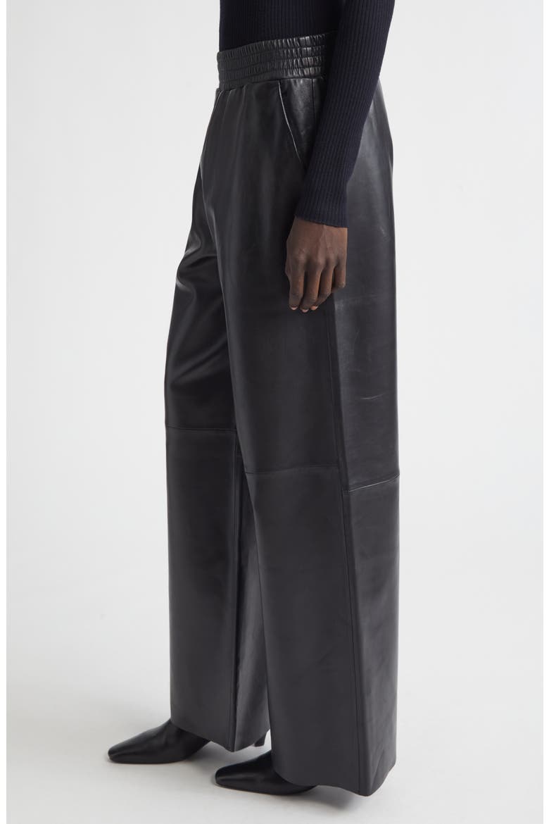Maja Wide Leg Leather Pants, Alternate, color, BLACK
