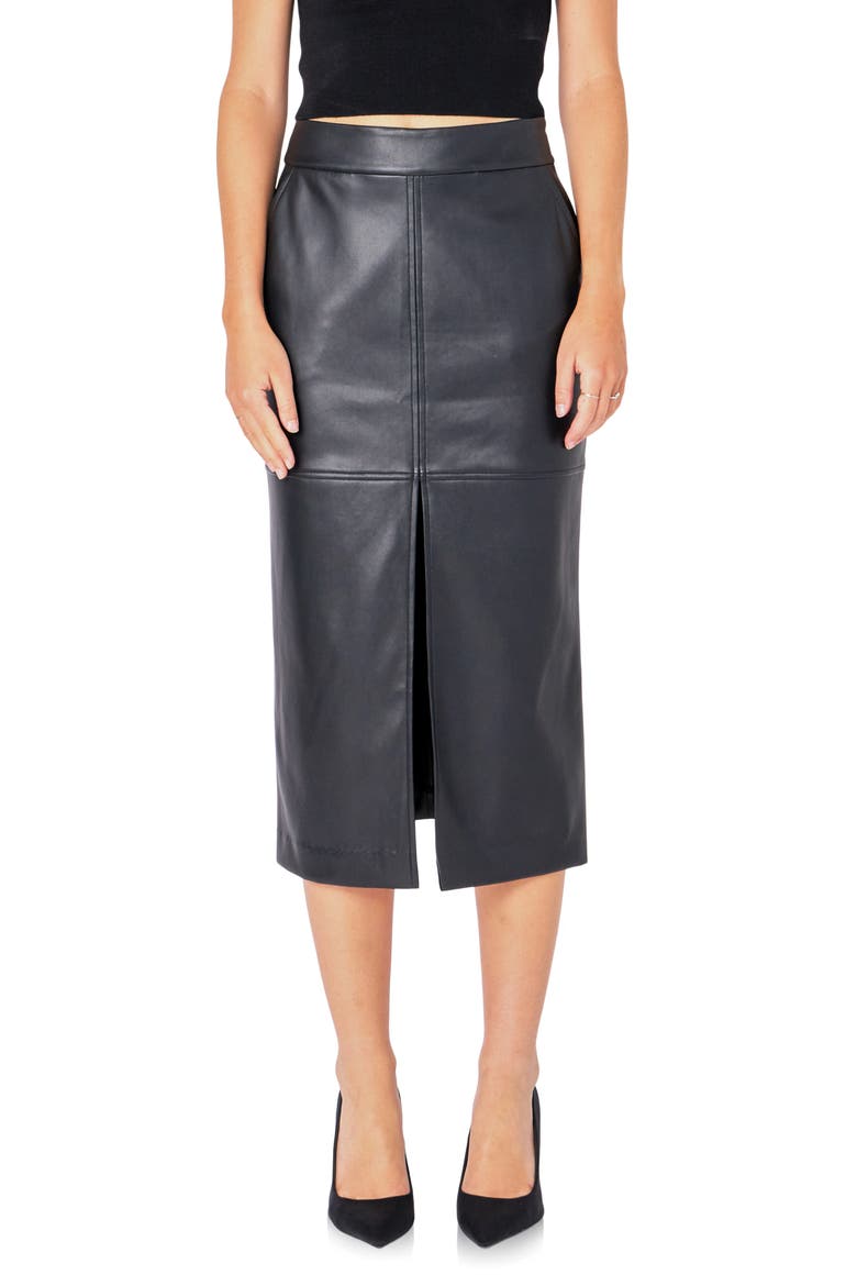 Faux Leather Midi Skirt, Main, color, BLACK