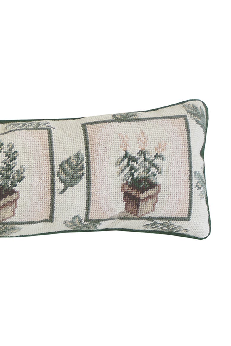 Herb And Leaf Needlepoint Accent Throw Pillow, Alternate, color, Green