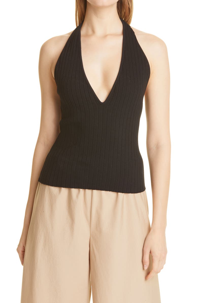 Vince Ribbed Halter Neck Cotton Blend Tank Top, Main, color, 