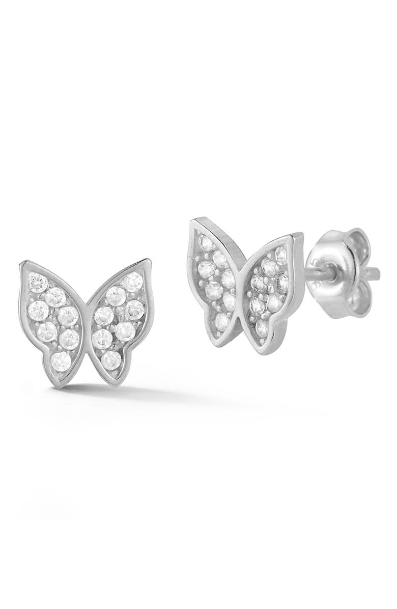 SPHERA MILANO Pavé Butterfly Stud Earrings, Main, color, Silver