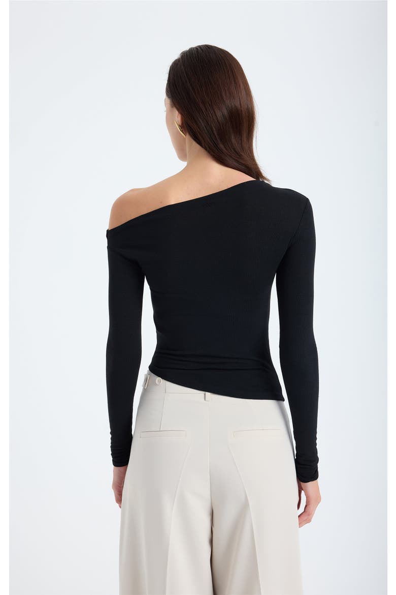Aura One-Shoulder Draped Stretch Top, Alternate, color, Black