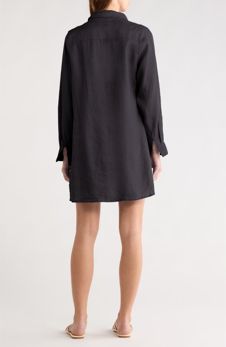 Elan Tie Front Long Sleeve Linen Cover-Up, Alternate, color, Black
