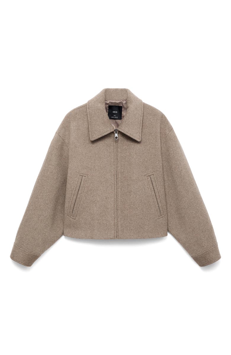 MANGO Wool Blend Crop Jacket, Alternate, color, Sand