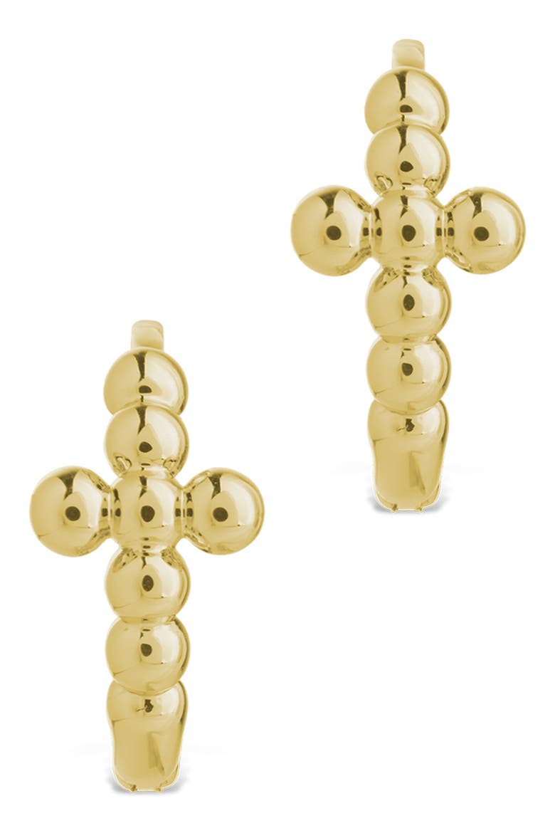 Patrycja Beaded Cross Hoop Earrings, Alternate, color, GOLD