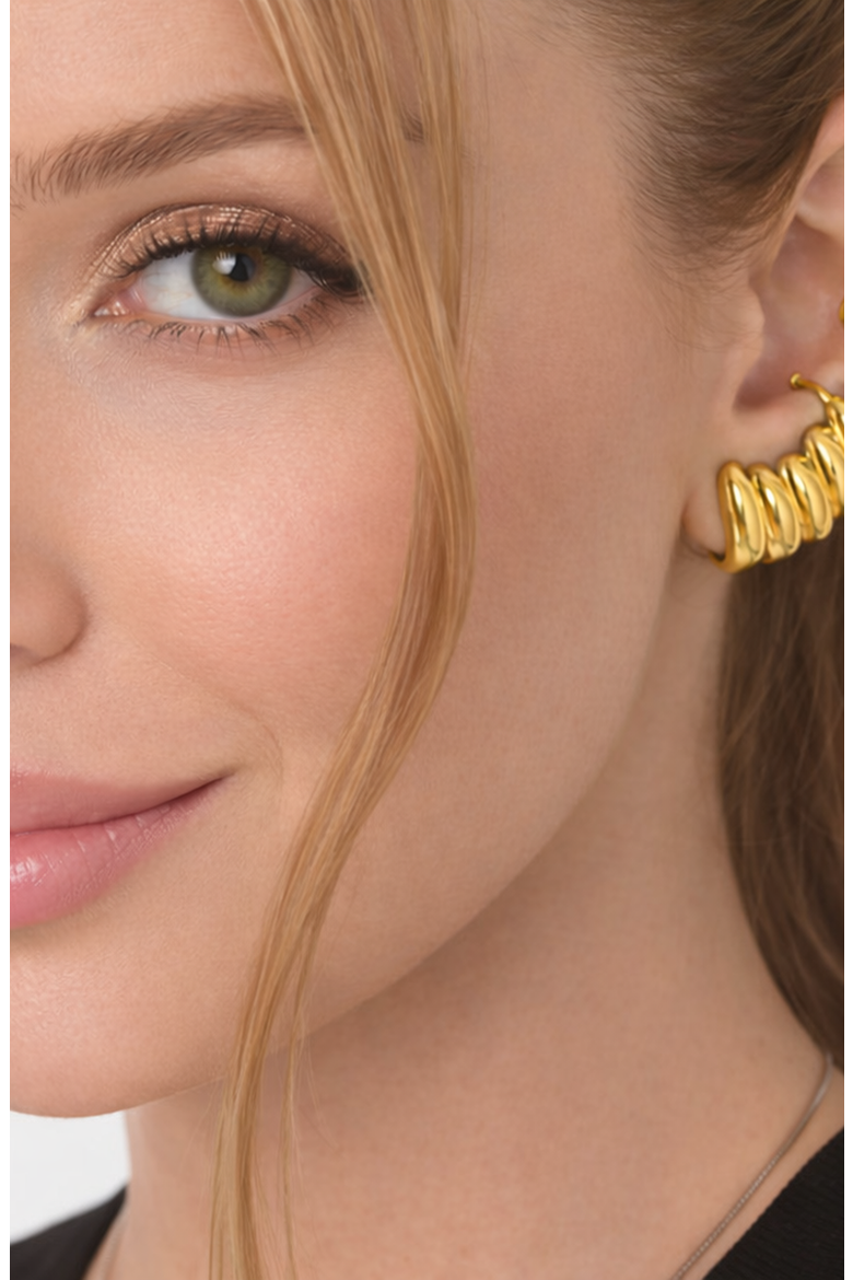Sculptural Stainless Steel Ear Cuff Earrings, Alternate, color, Gold-Tone