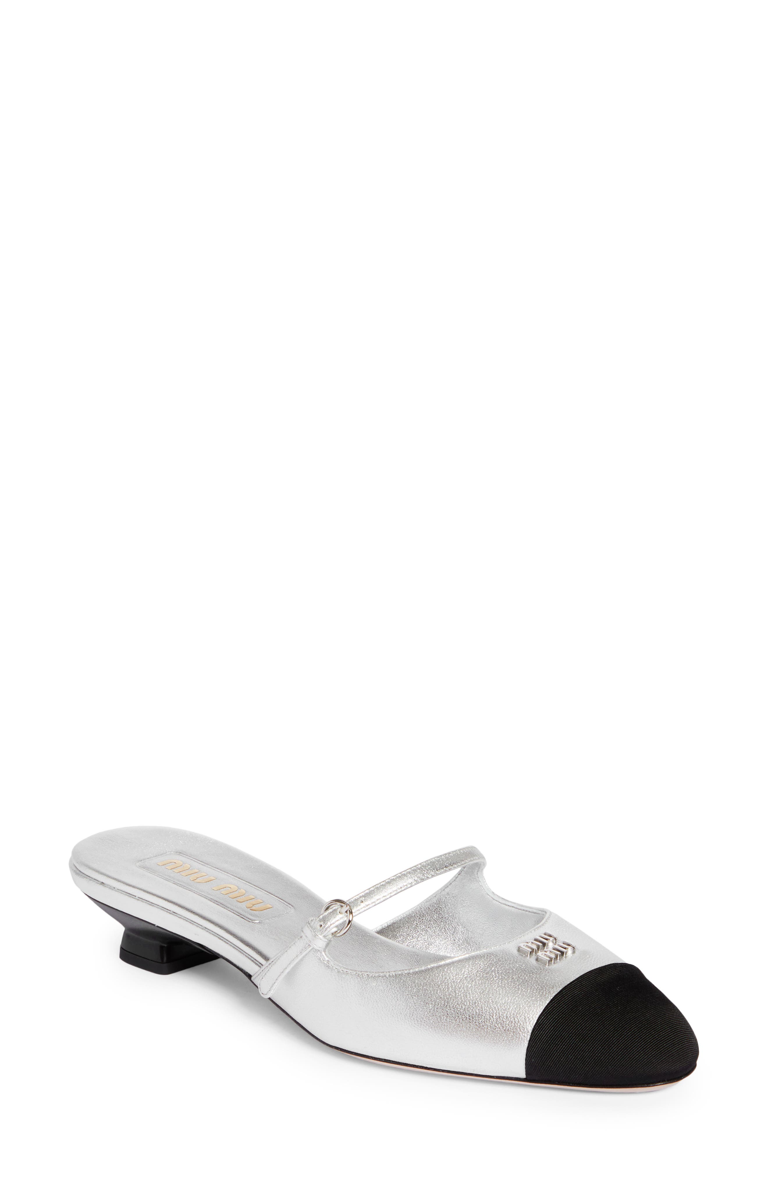 Sabot Mary Jane Cap Toe Mule, Main, color, SILVER/ BLACK
