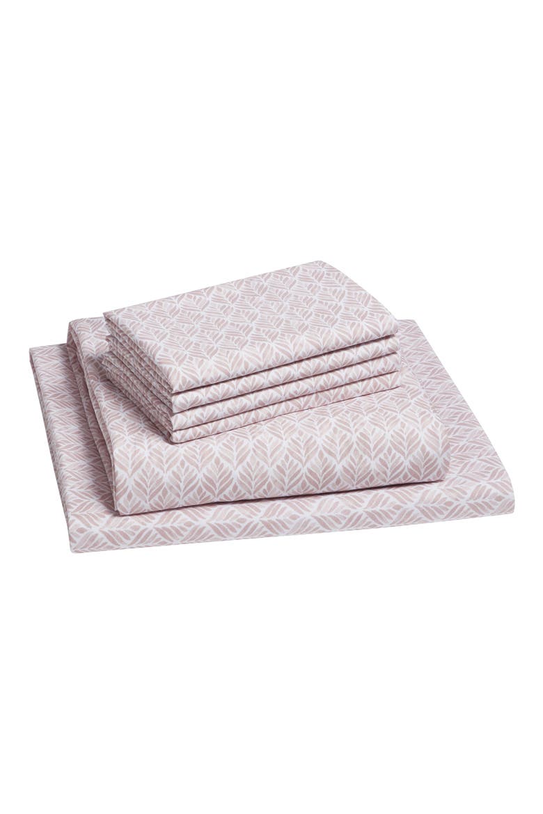Leafy 6-Piece Queen Sheet Set, Main, color, SEPIA-ROSE