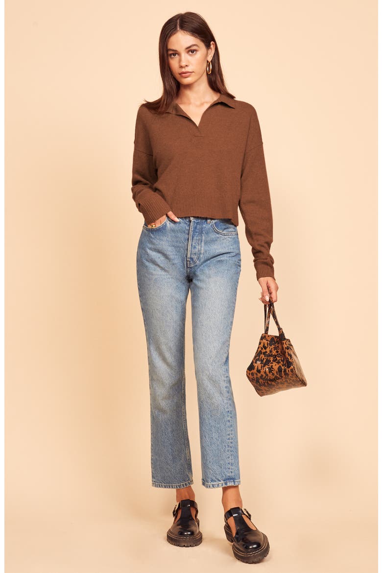 Cashmere Polo Sweater, Alternate, color, CINNAMON