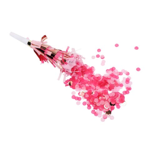 Packed Party Pop of Pink Confetti Party Blowers 6ct - Pink Tissue Fringe Paper Blowers with Rainbow Confetti, 1.75x8 Inch