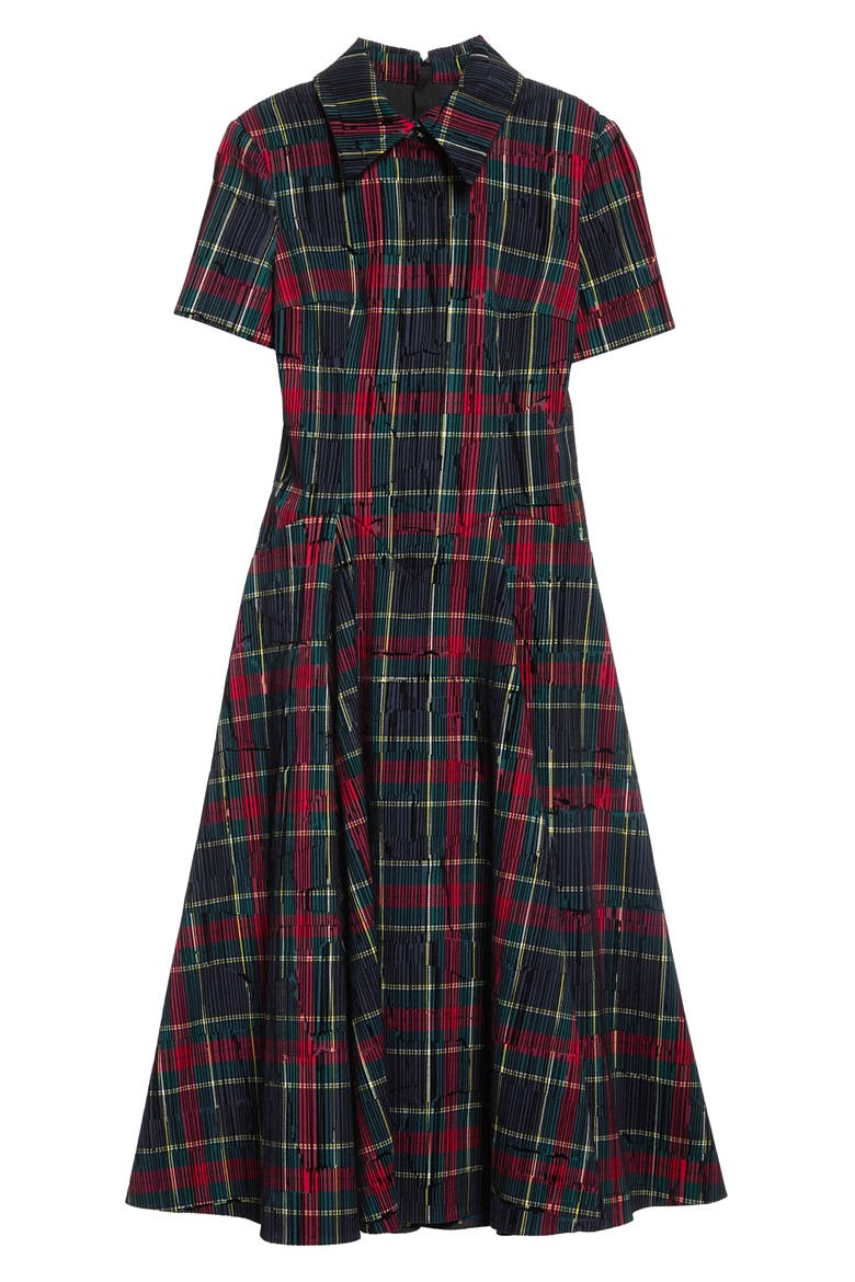 Jody Flocked Plaid Print Midi Dress, Alternate, color, RED AND GREEN CHECK