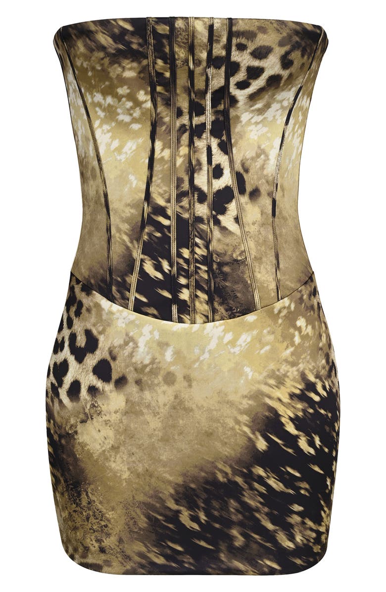 HOUSE OF CB Laila Leopard Print Strapless Cocktail Minidress, Alternate, color, Leopard