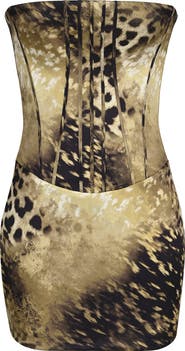 HOUSE OF CB Laila Leopard Print Strapless Cocktail Minidress