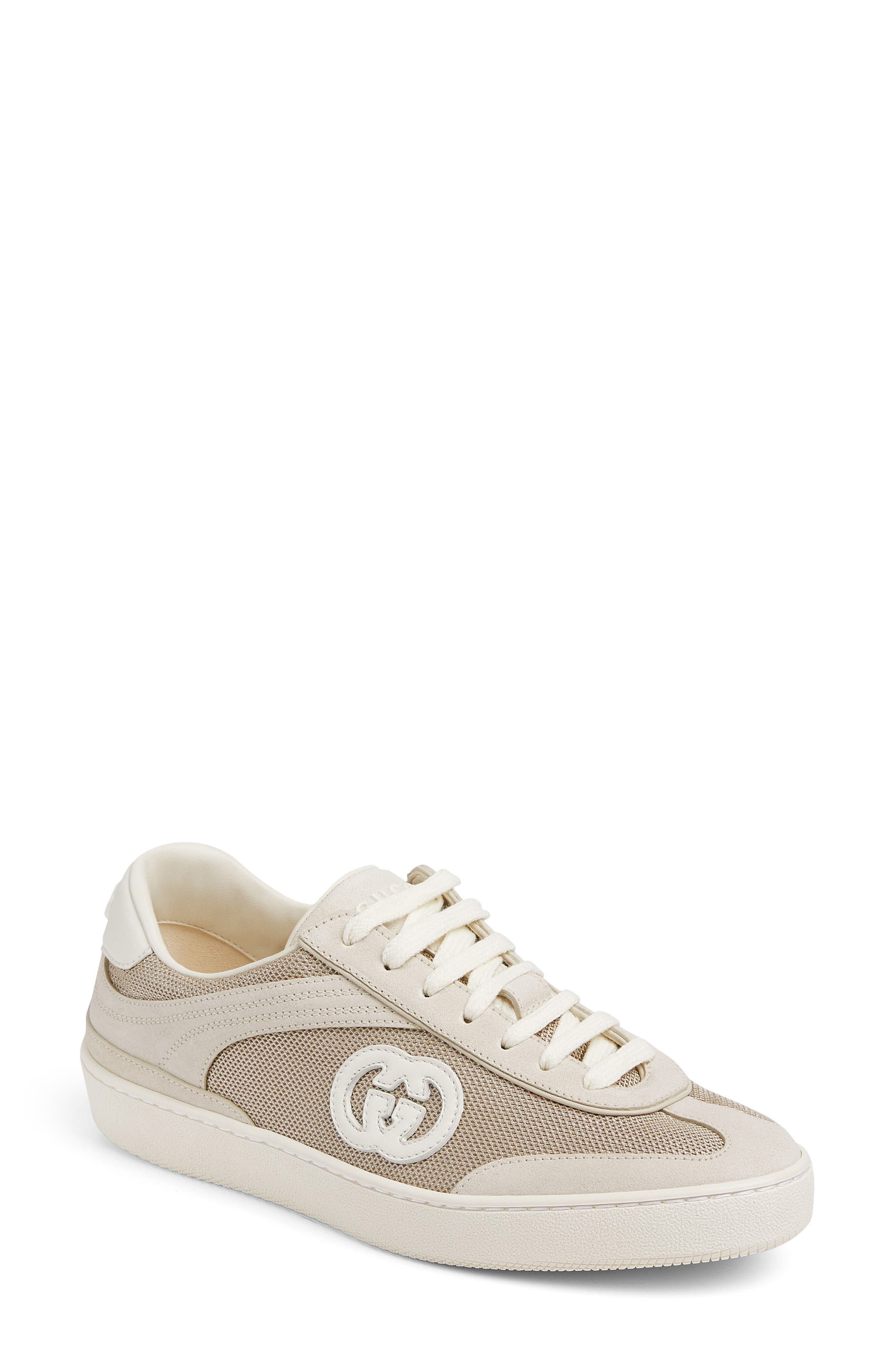 Gucci G75 GG Suede & Knit Low Top Sneaker, Main, color, Sand