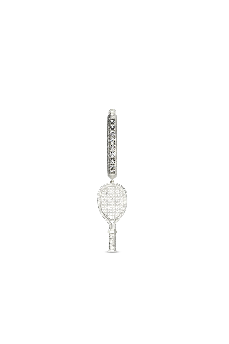 The Tennis Racket Hoop Earring, White Diamond, Alternate, color, Silver / White Diamond