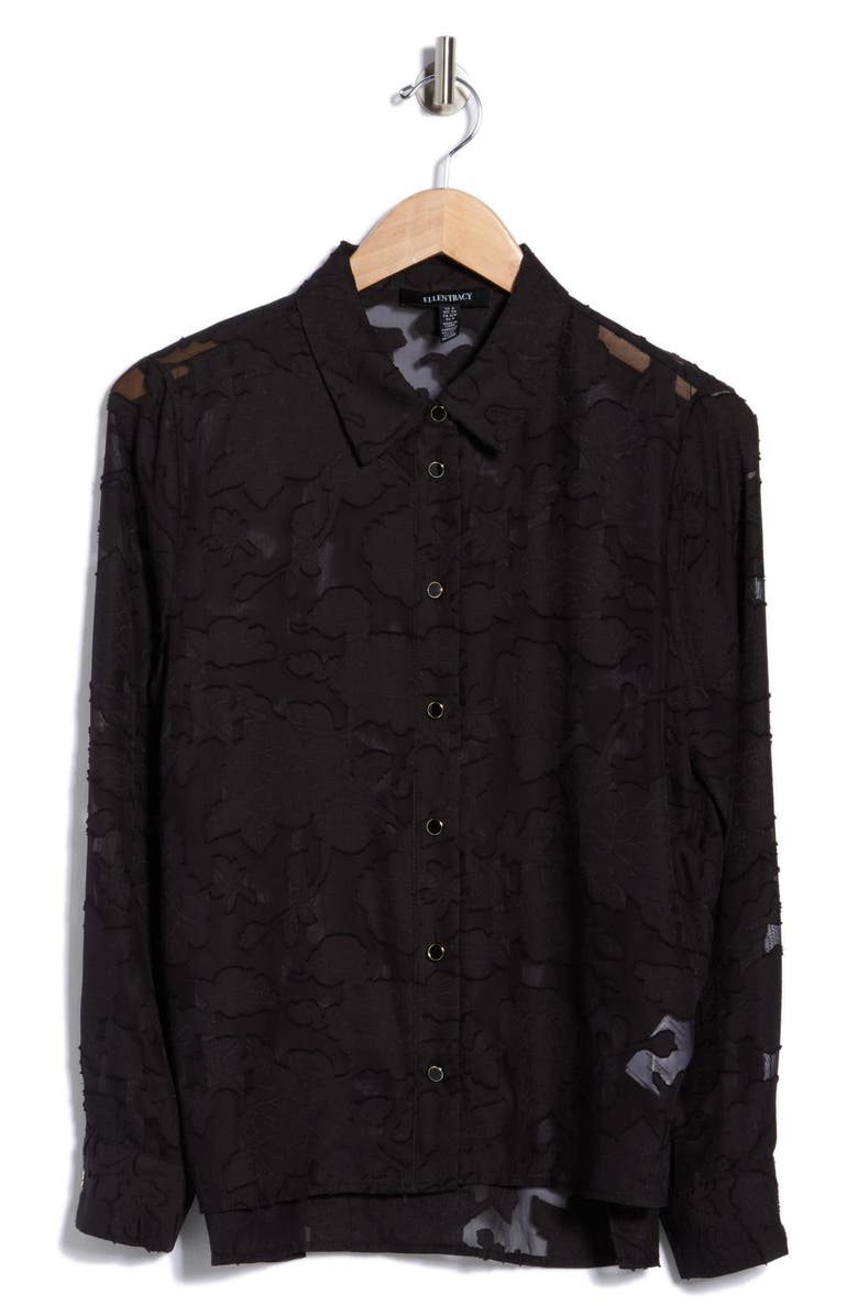 Ellen Tracy Burnout Floral Button-Up Shirt, Alternate, color, Black