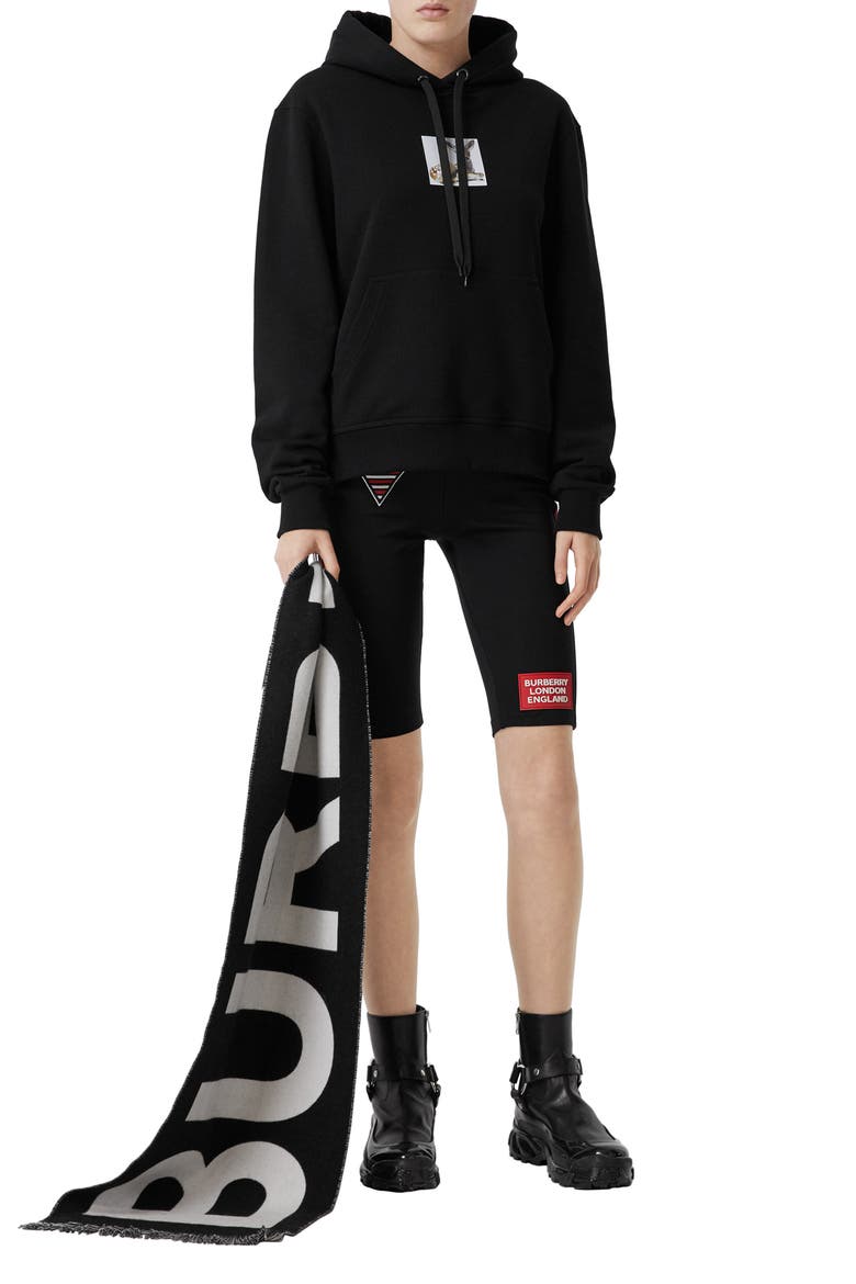 Junnes Deer Print Oversize Cotton Hoodie, Alternate, color, BLACK