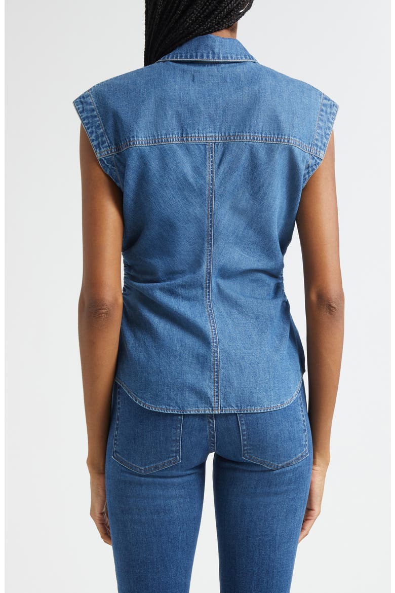 Sera Center Ruched Sleeveless Denim Button-Up Shirt, Alternate, color, SERENDIPITY